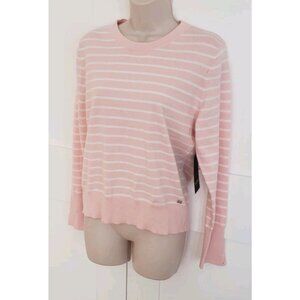 NWT BCBG STRIPED PINK IVORY SWEATER PULLOVER LARGE